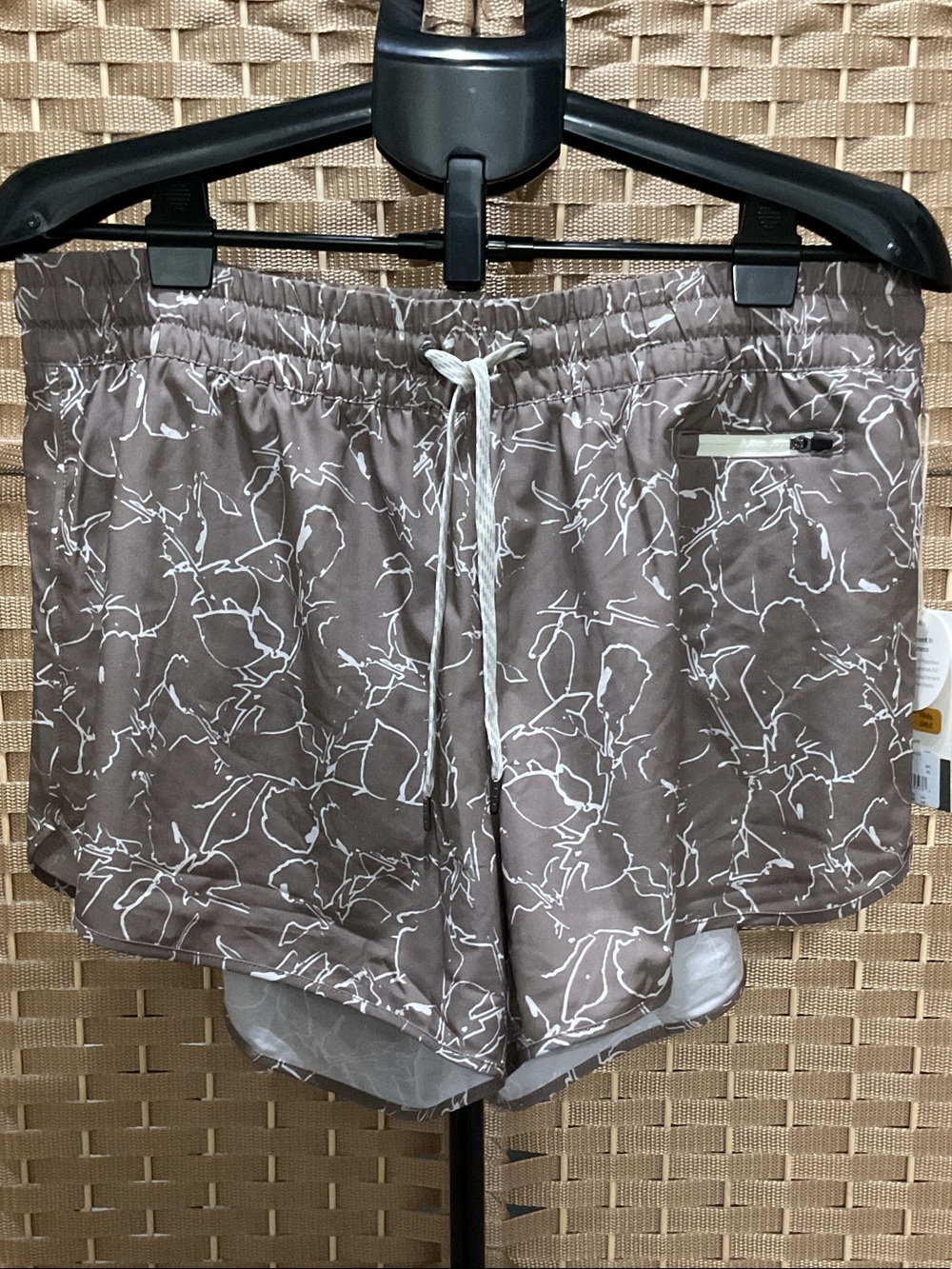 Vuori Taupe Athletic Shorts with White Abstract Print